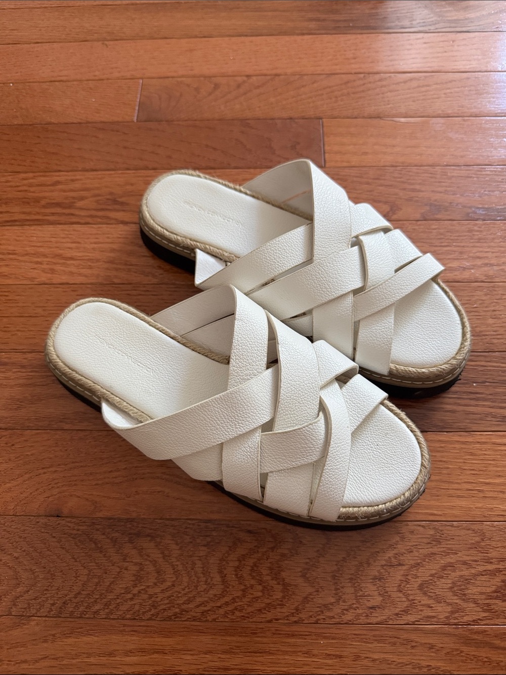 French Connection Cream Woven Slide Sandals